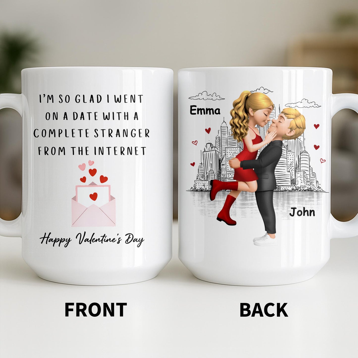 Glad I Went On A Date With A Complete Stranger, Hearts And Cityscape - Personalized Custom Coffee Mug - CPL1362_MG