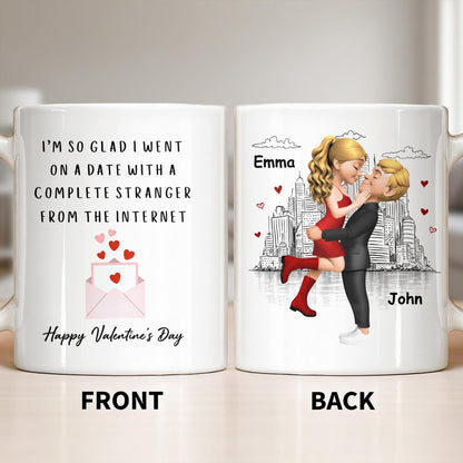 Glad I Went On A Date With A Complete Stranger, Hearts And Cityscape - Personalized Custom Coffee Mug - CPL1362_MG
