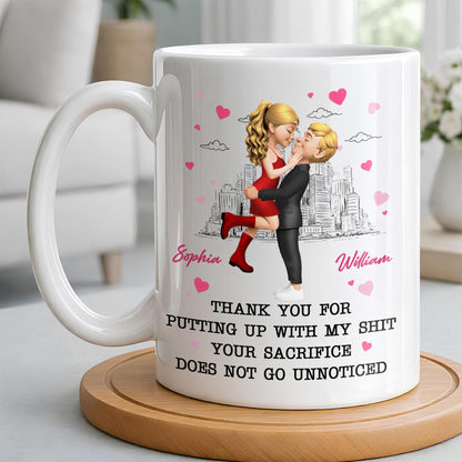 Thank You For Putting Up With My Shit, Couple And Hearts - Personalized Custom Coffee Mug - CPL1363_MG