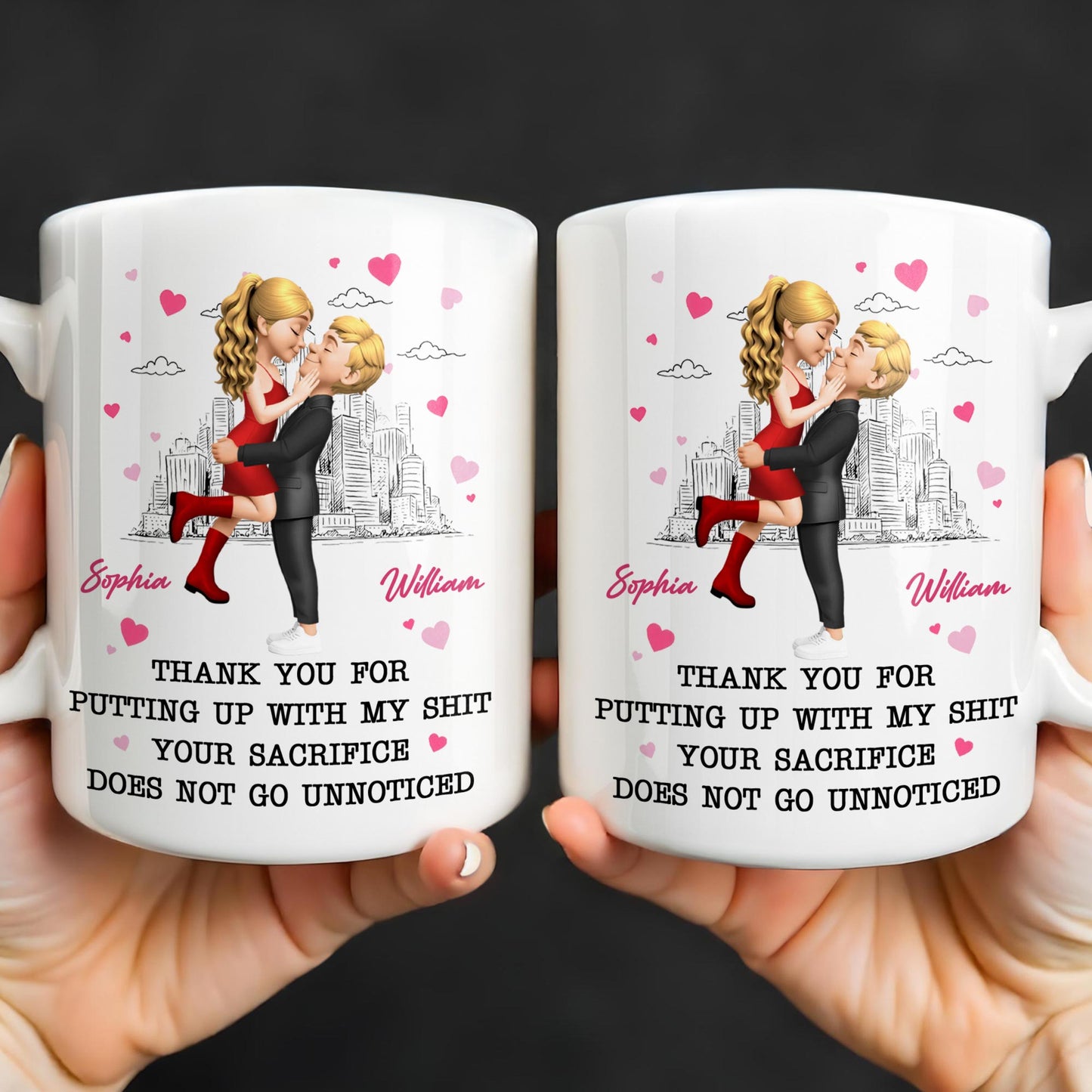 Thank You For Putting Up With My Shit, Couple And Hearts - Personalized Custom Coffee Mug - CPL1363_MG