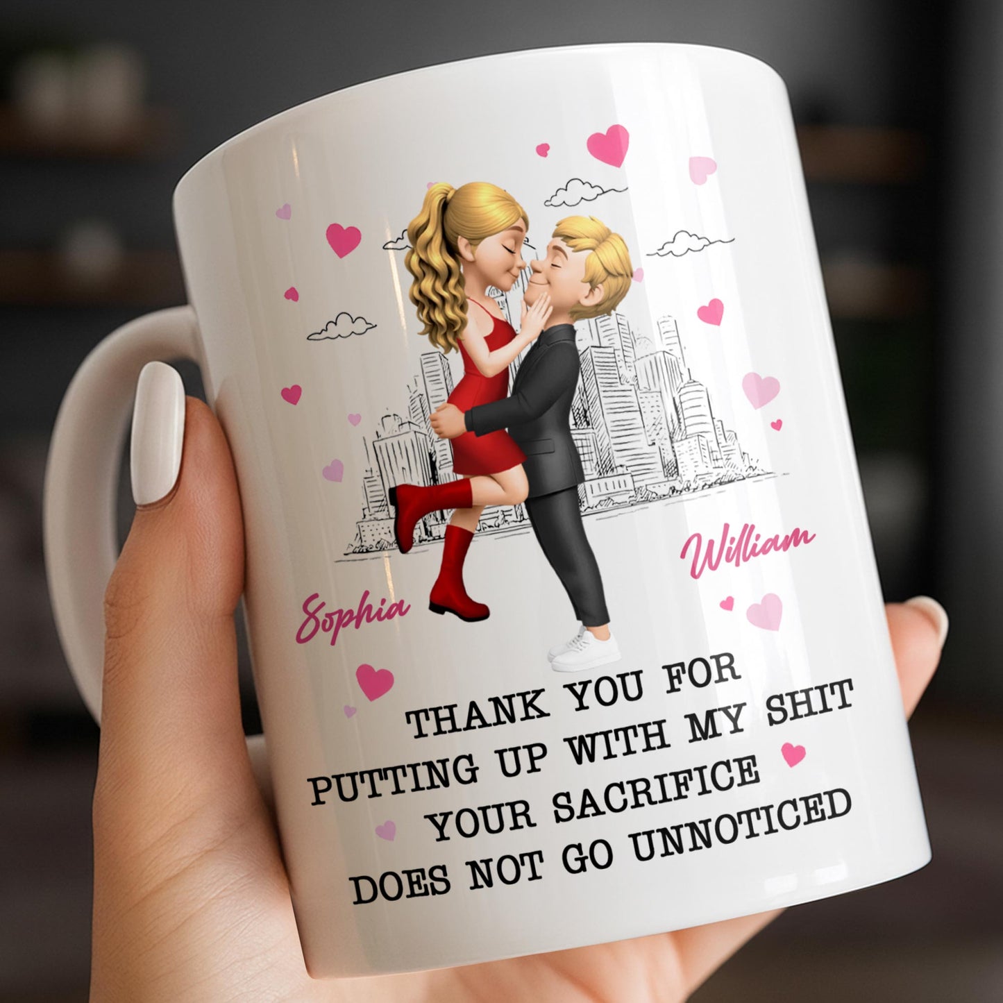 Thank You For Putting Up With My Shit, Couple And Hearts - Personalized Custom Coffee Mug - CPL1363_MG