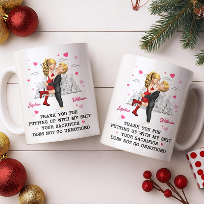 Thank You For Putting Up With My Shit, Couple And Hearts - Personalized Custom Coffee Mug - CPL1363_MG