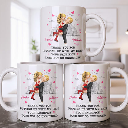 Thank You For Putting Up With My Shit, Couple And Hearts - Personalized Custom Coffee Mug - CPL1363_MG
