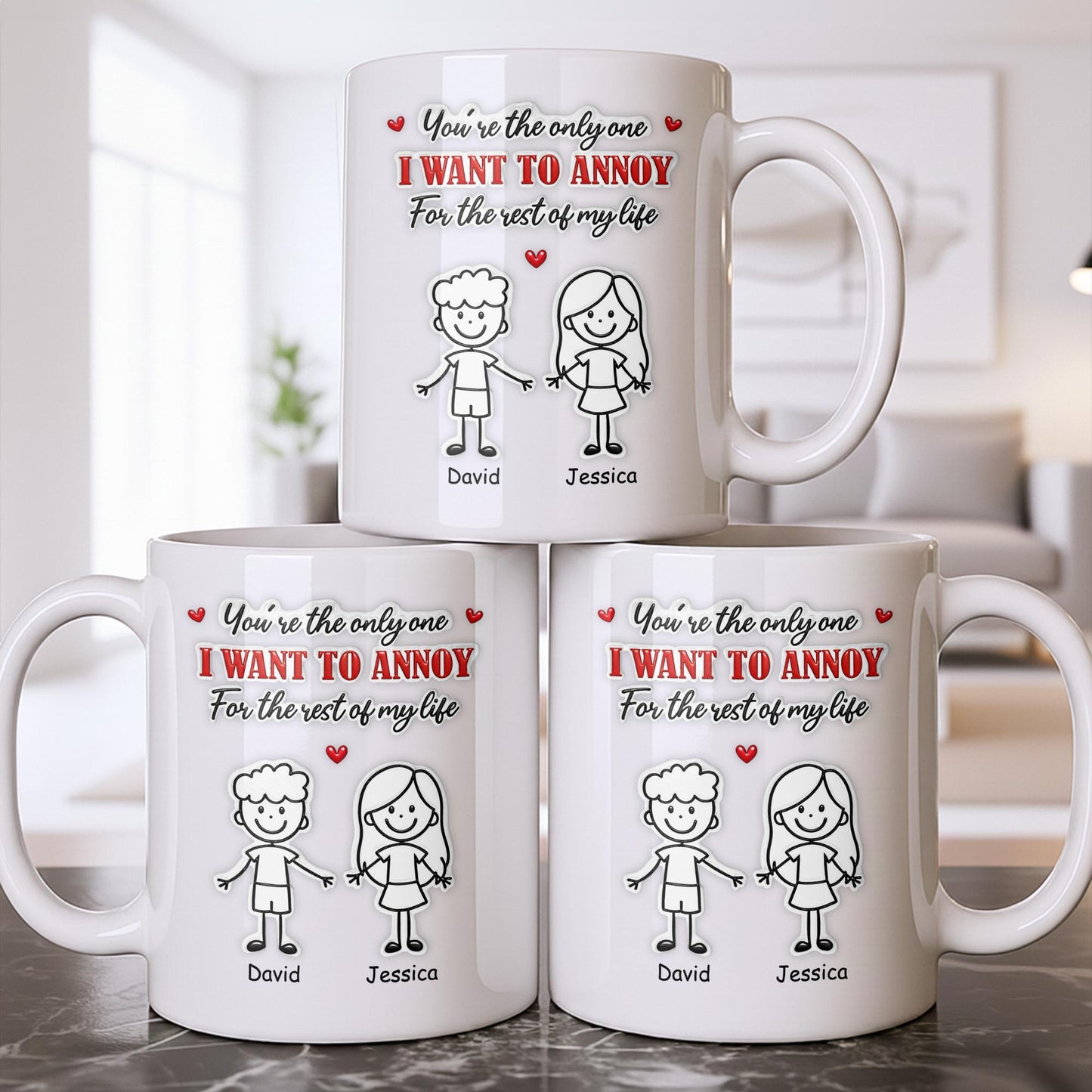 You're The Only One I Want To Annoy, Stick Figures And Hearts - Personalized Custom Coffee Mug - CPL1365_MG