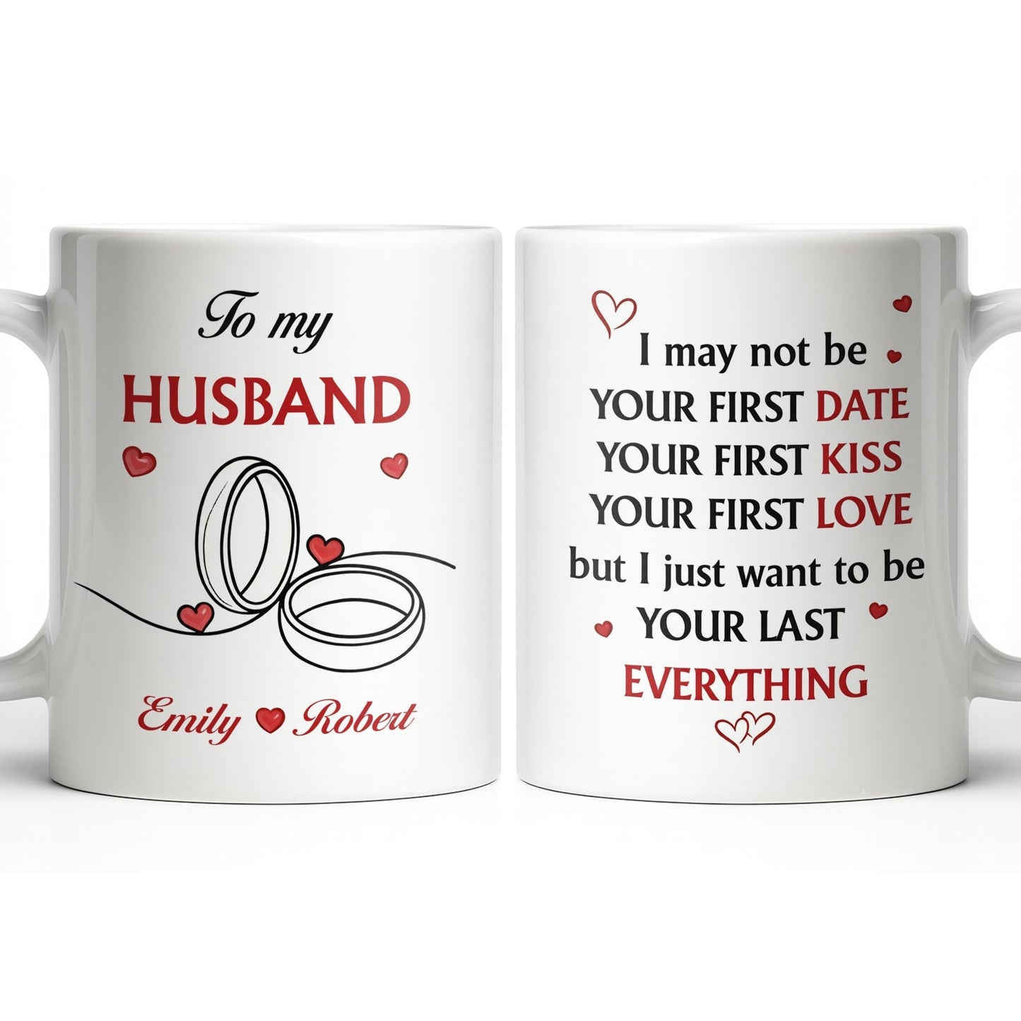 To My Husband, Hearts and Rings Design - Personalized Custom Coffee Mug - CPL1366_MG