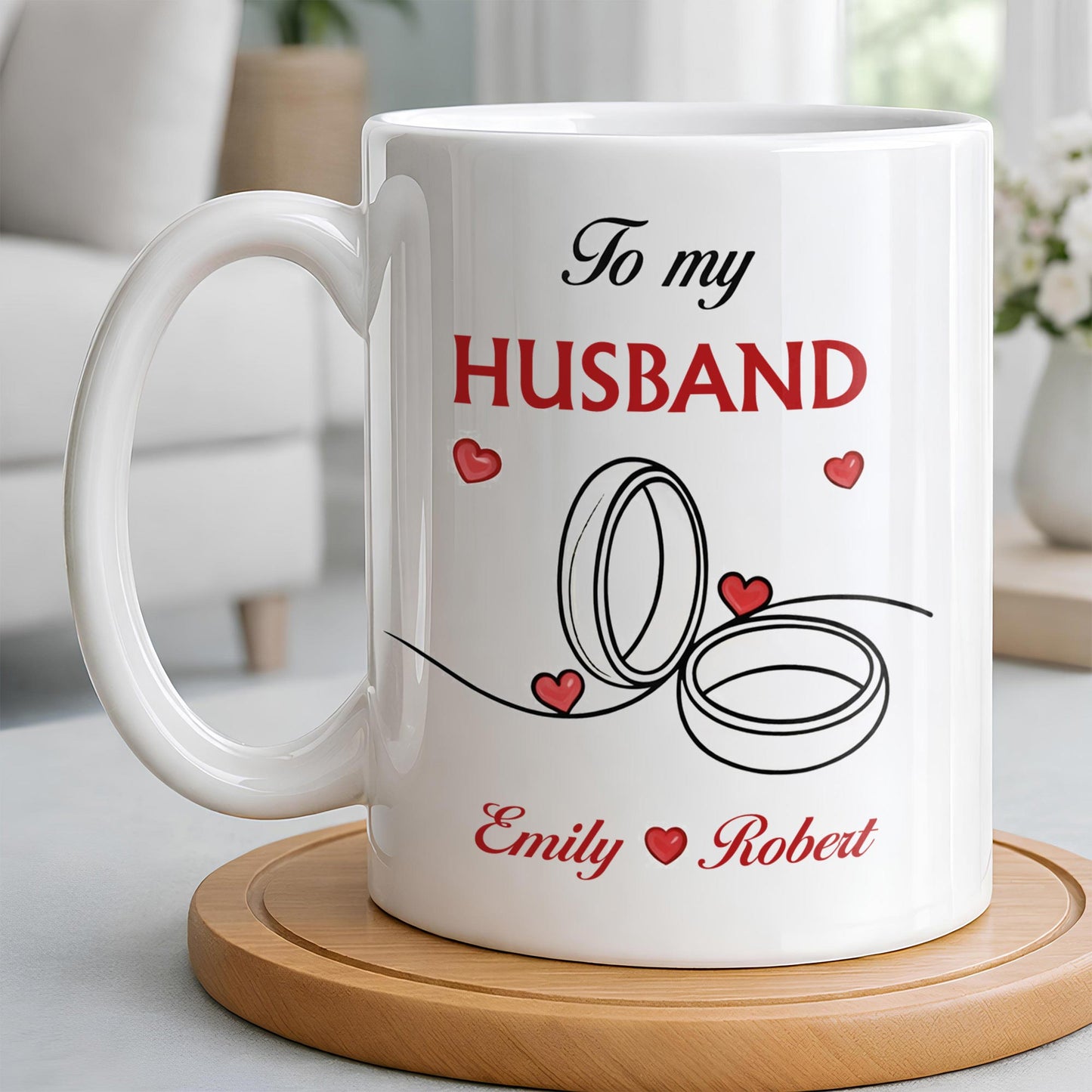 To My Husband, Hearts and Rings Design - Personalized Custom Coffee Mug - CPL1366_MG