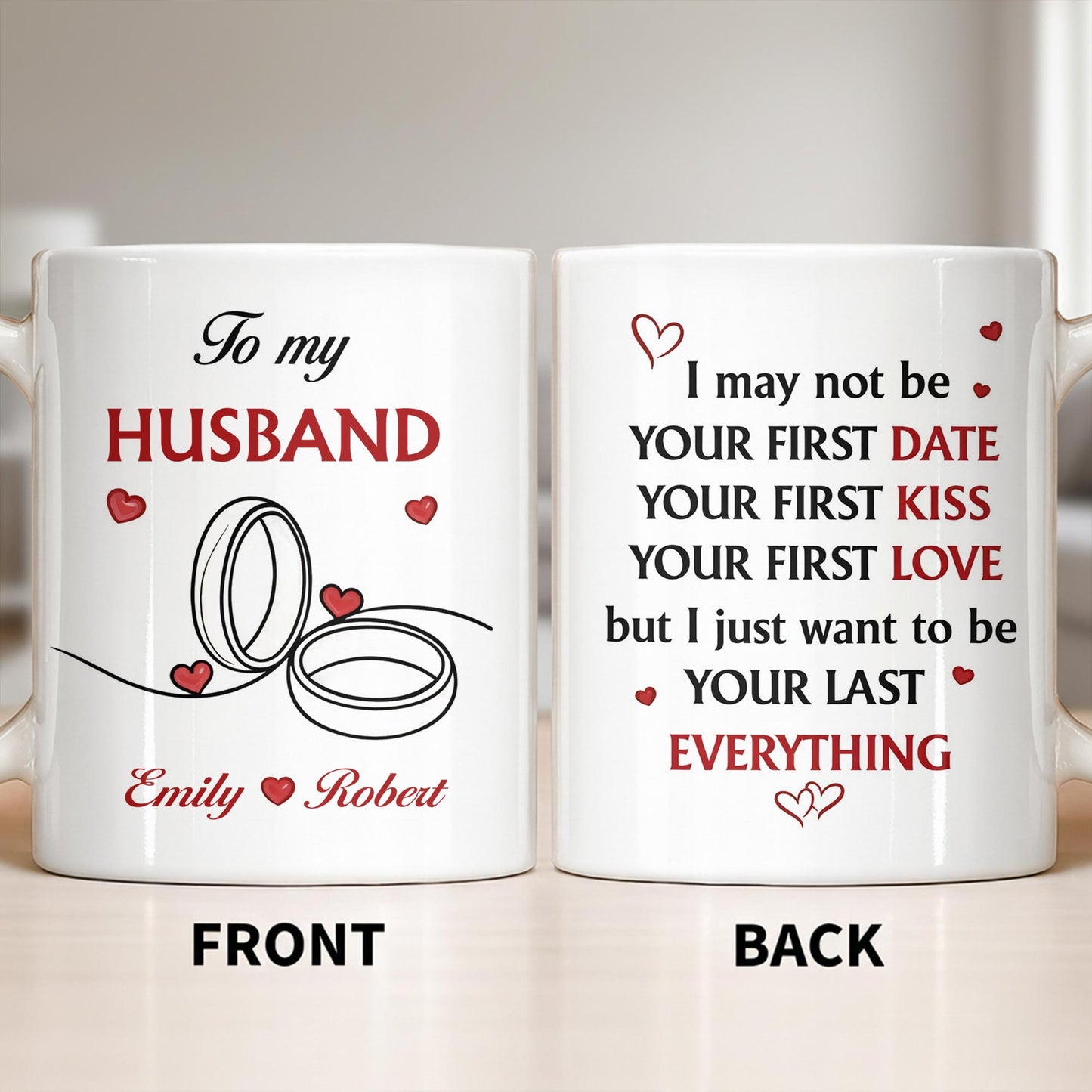 To My Husband, Hearts and Rings Design - Personalized Custom Coffee Mug - CPL1366_MG