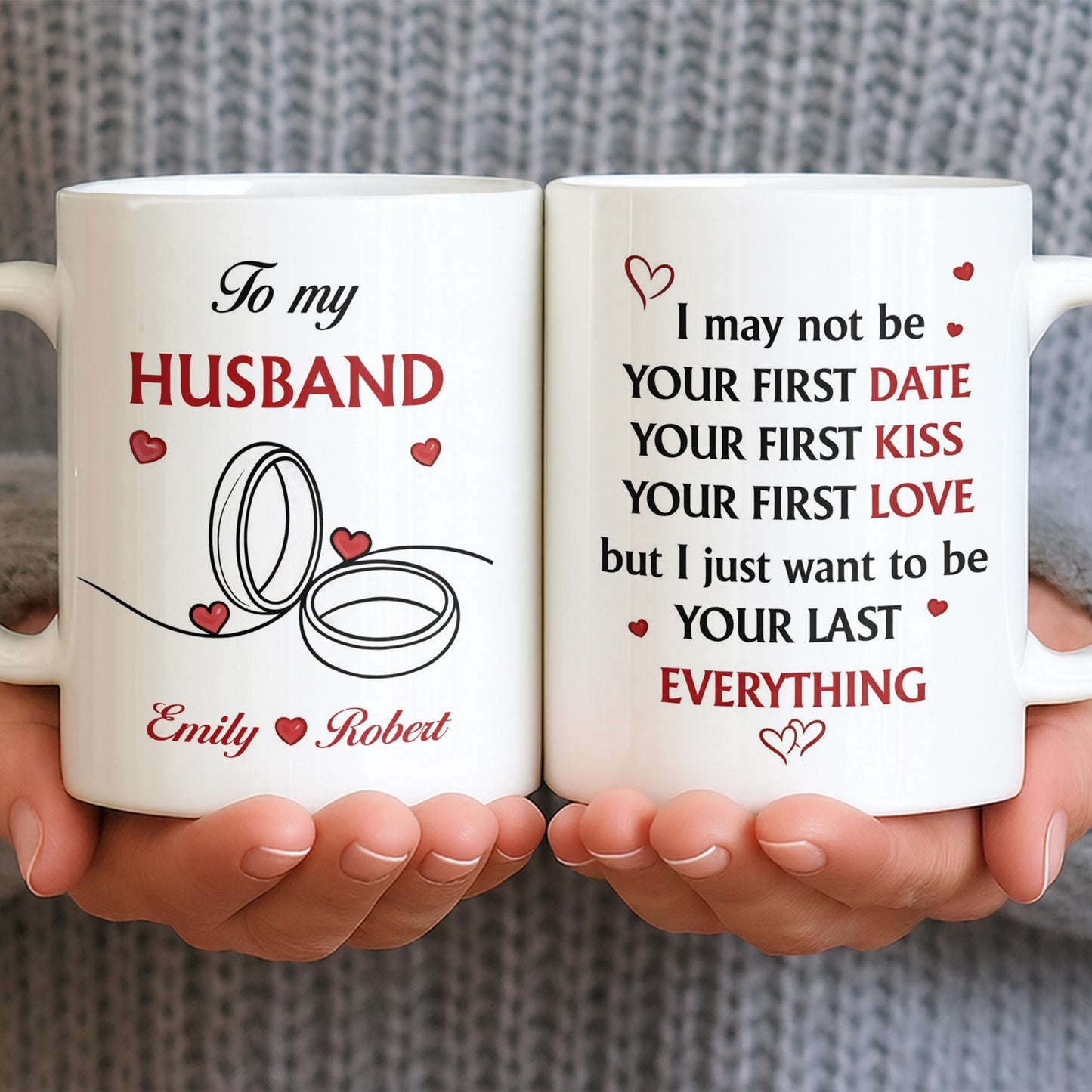 To My Husband, Hearts and Rings Design - Personalized Custom Coffee Mug - CPL1366_MG