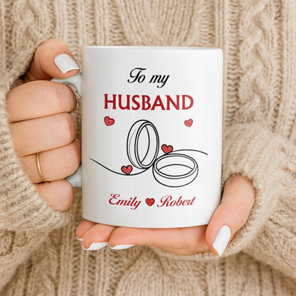 To My Husband, Hearts and Rings Design - Personalized Custom Coffee Mug - CPL1366_MG