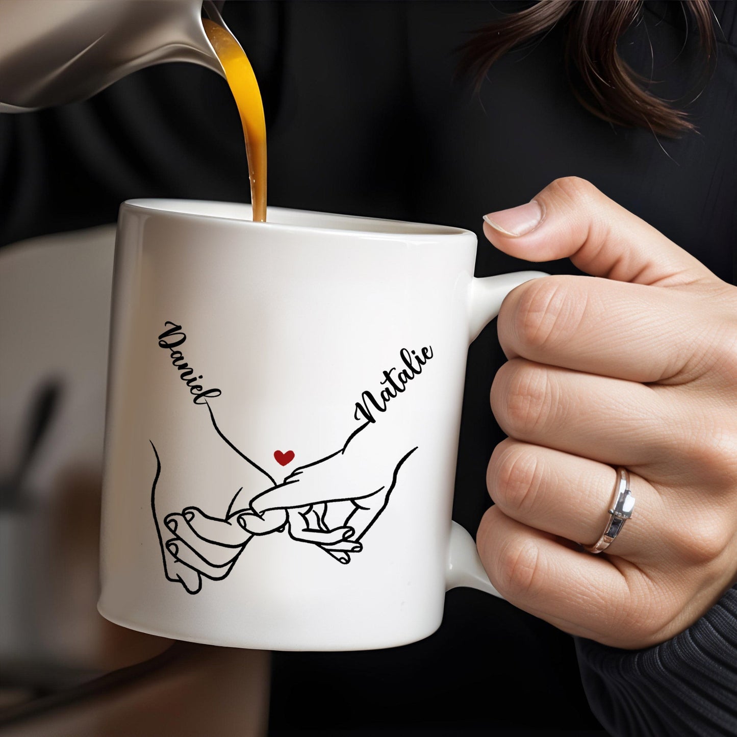 Connecting Hands Heart Symbol Love - Personalized Custom Coffee Mug - CPL137_MG