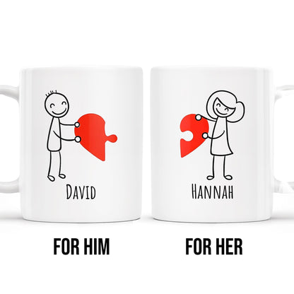 Connecting Hearts Puzzle Heart Design - Personalized Custom Coffee Mug - CPL148_MG