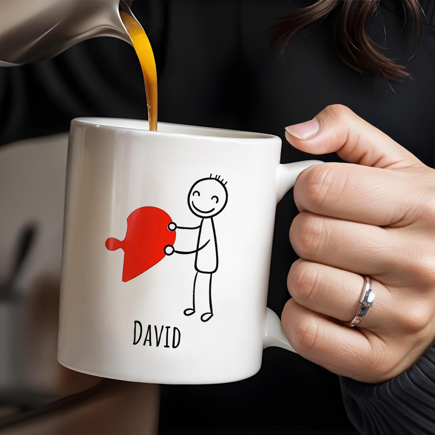 Connecting Hearts Puzzle Heart Design - Personalized Custom Coffee Mug - CPL148_MG