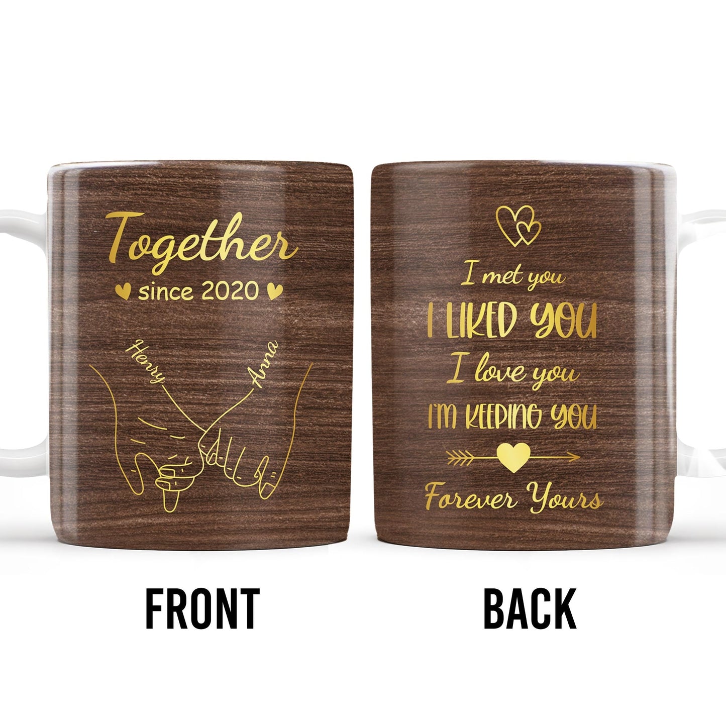Together Forever, Holding Hands and Hearts Mug - Personalized Custom Coffee Mug - CPL150_MG