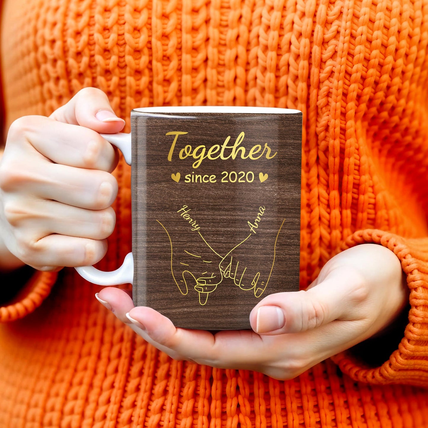 Together Forever, Holding Hands and Hearts Mug - Personalized Custom Coffee Mug - CPL150_MG