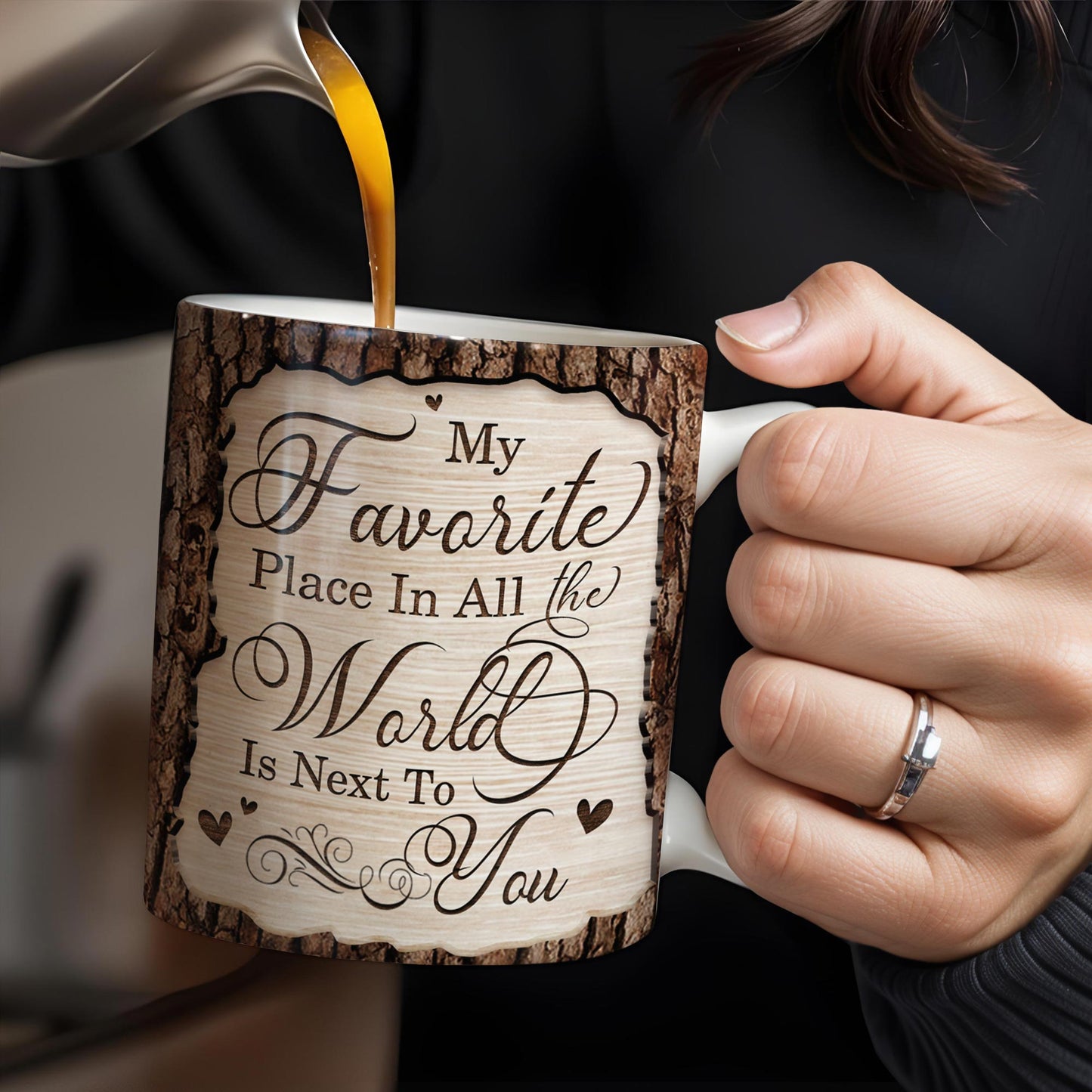 Favorite Place Next To You With Heart Shaped Photo - Personalized Custom Coffee Mug - CPL175_MG