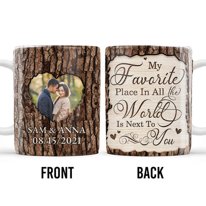 Favorite Place Next To You With Heart Shaped Photo - Personalized Custom Coffee Mug - CPL175_MG