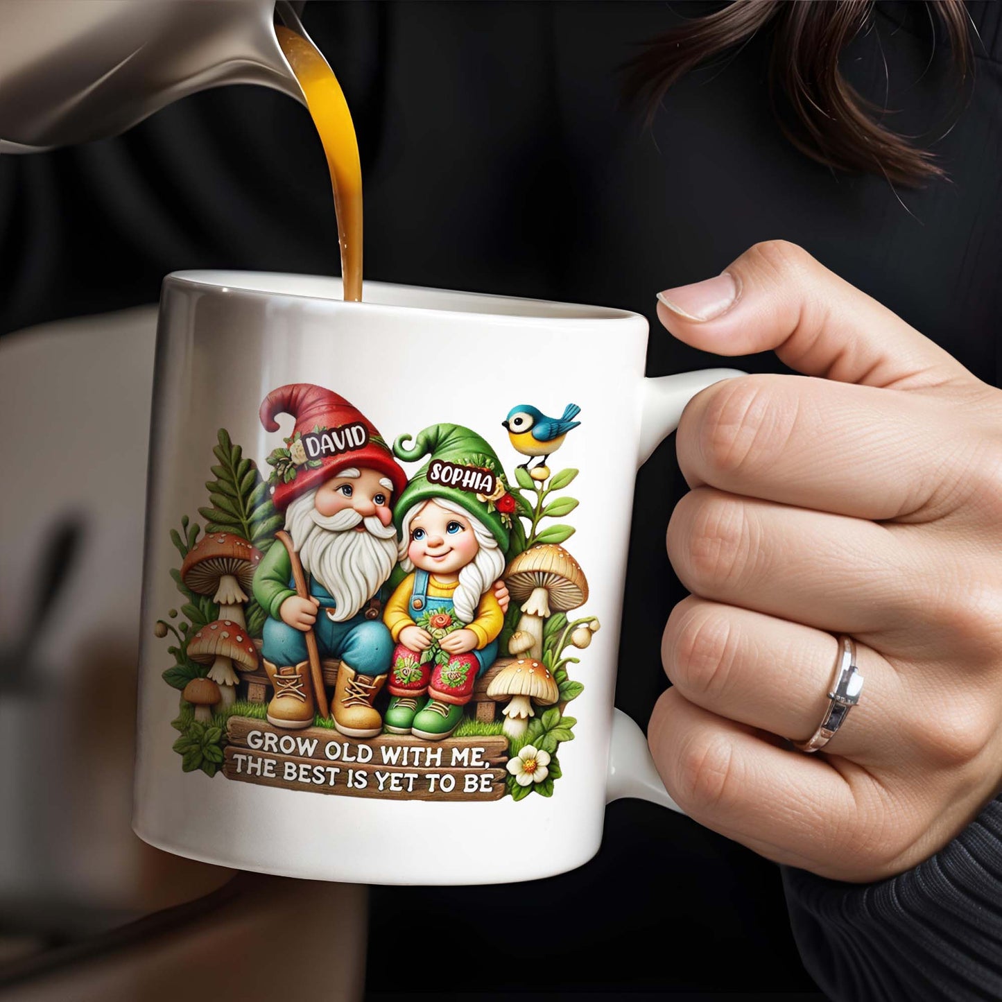 Grow Old With Me Gnome Mug Featuring Birds and Flowers - Personalized Custom Coffee Mug - CPL176_MG