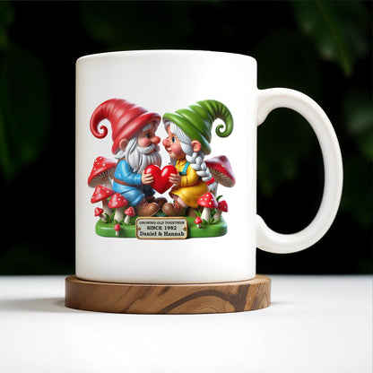 Growing Old Together Anniversary Gift Featuring Gnomes - Personalized Custom Coffee Mug - CPL187_MG