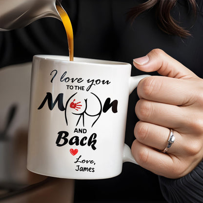 I Love You To The Moon And Back Mug With Moon And Hands Design - Personalized Custom Coffee Mug - CPL208_MG