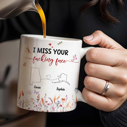 I Miss Your Loving Face With Heart String And Floral Design - Personalized Custom Coffee Mug - CPL209_MG