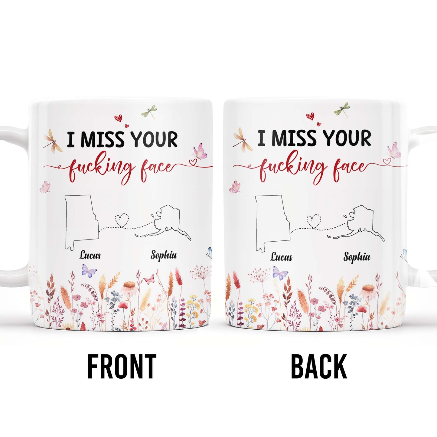 I Miss Your Loving Face With Heart String And Floral Design - Personalized Custom Coffee Mug - CPL209_MG