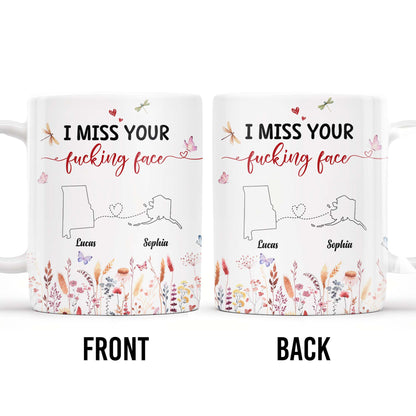 I Miss Your Loving Face With Heart String And Floral Design - Personalized Custom Coffee Mug - CPL209_MG