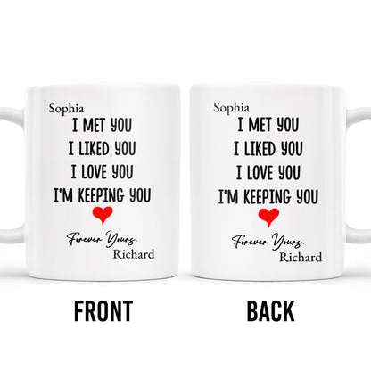 I Met You I Love You Forever Yours Coffee Mug With Heart - Personalized Custom Coffee Mug - CPL215_MG