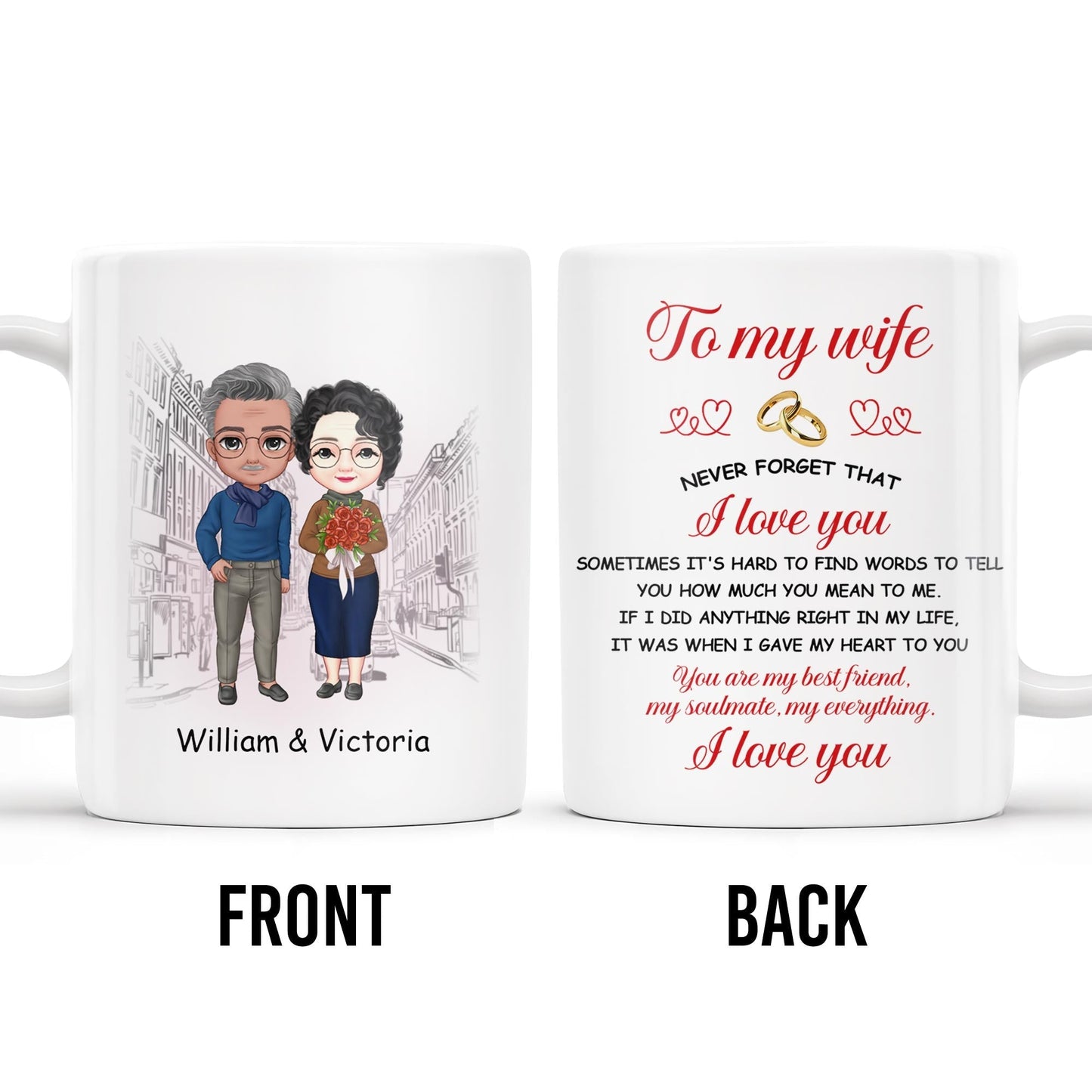 Never Forget That I Love You, Romantic Couple With Bouquet - Personalized Custom Coffee Mug - CPL258_MG