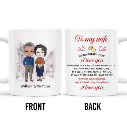 Never Forget That I Love You, Romantic Couple With Bouquet - Personalized Custom Coffee Mug - CPL258_MG