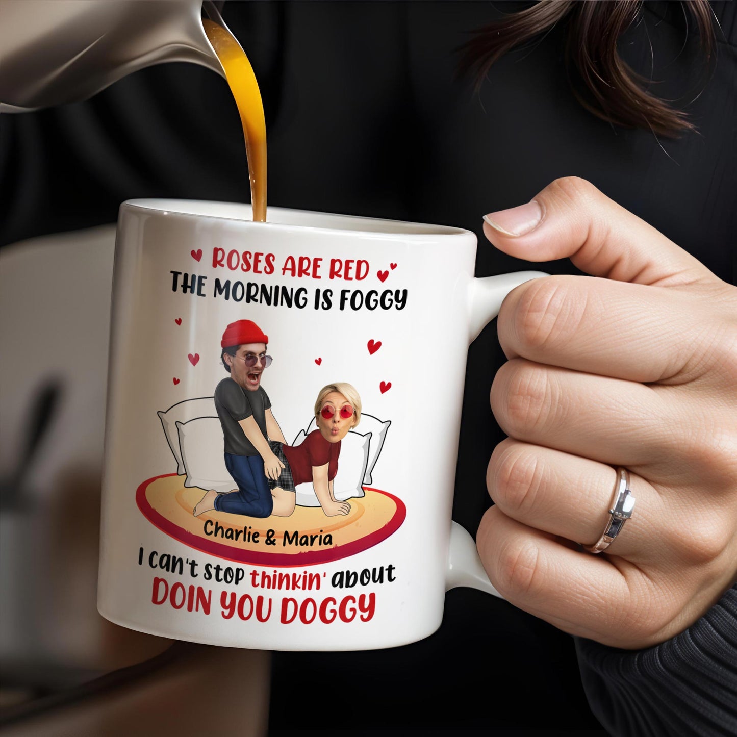 Roses Are Red Morning Foggy Love Quote With Cartoon Couple - Personalized Custom Coffee Mug - CPL259_MG