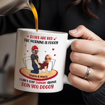 Roses Are Red Morning Foggy Love Quote With Cartoon Couple - Personalized Custom Coffee Mug - CPL259_MG