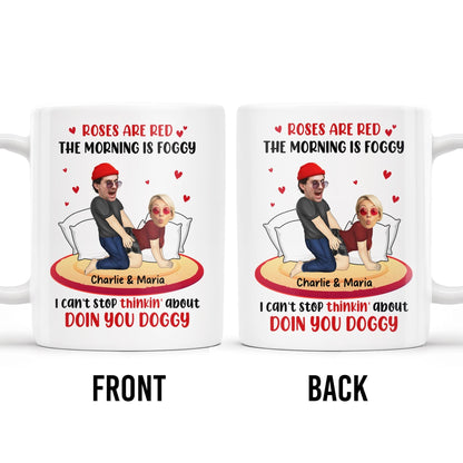 Roses Are Red Morning Foggy Love Quote With Cartoon Couple - Personalized Custom Coffee Mug - CPL259_MG