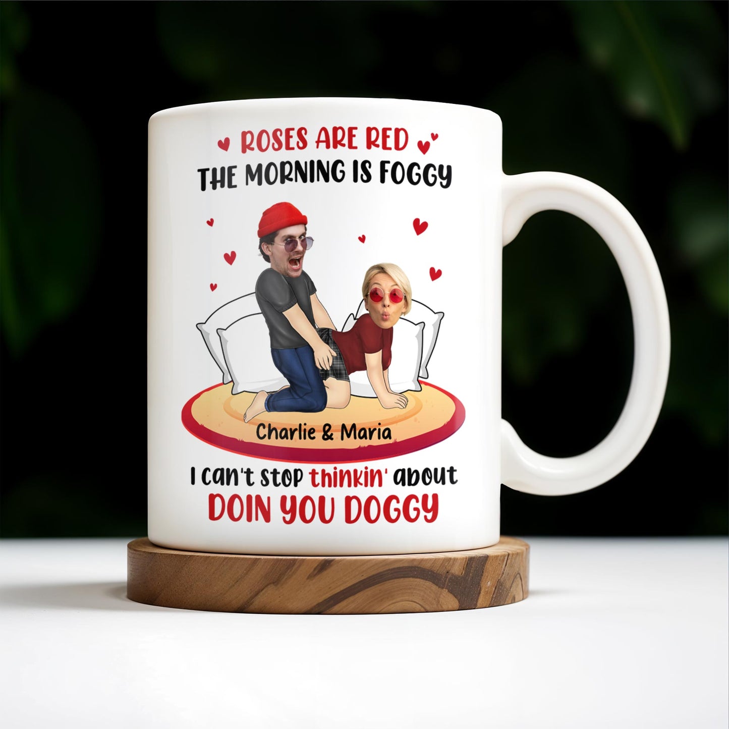Roses Are Red Morning Foggy Love Quote With Cartoon Couple - Personalized Custom Coffee Mug - CPL259_MG