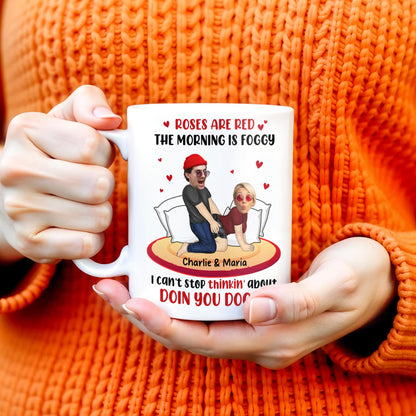 Roses Are Red Morning Foggy Love Quote With Cartoon Couple - Personalized Custom Coffee Mug - CPL259_MG