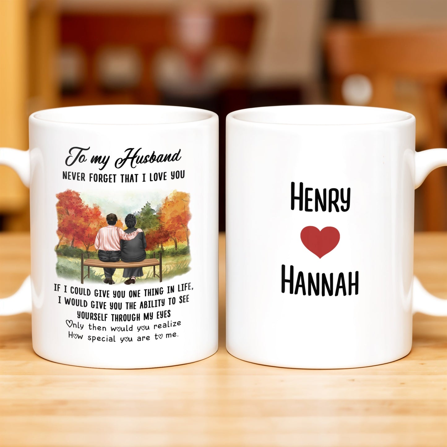 To My Husband Love Message With Bench Under Autumn Trees - Personalized Custom Coffee Mug - CPL261_MG