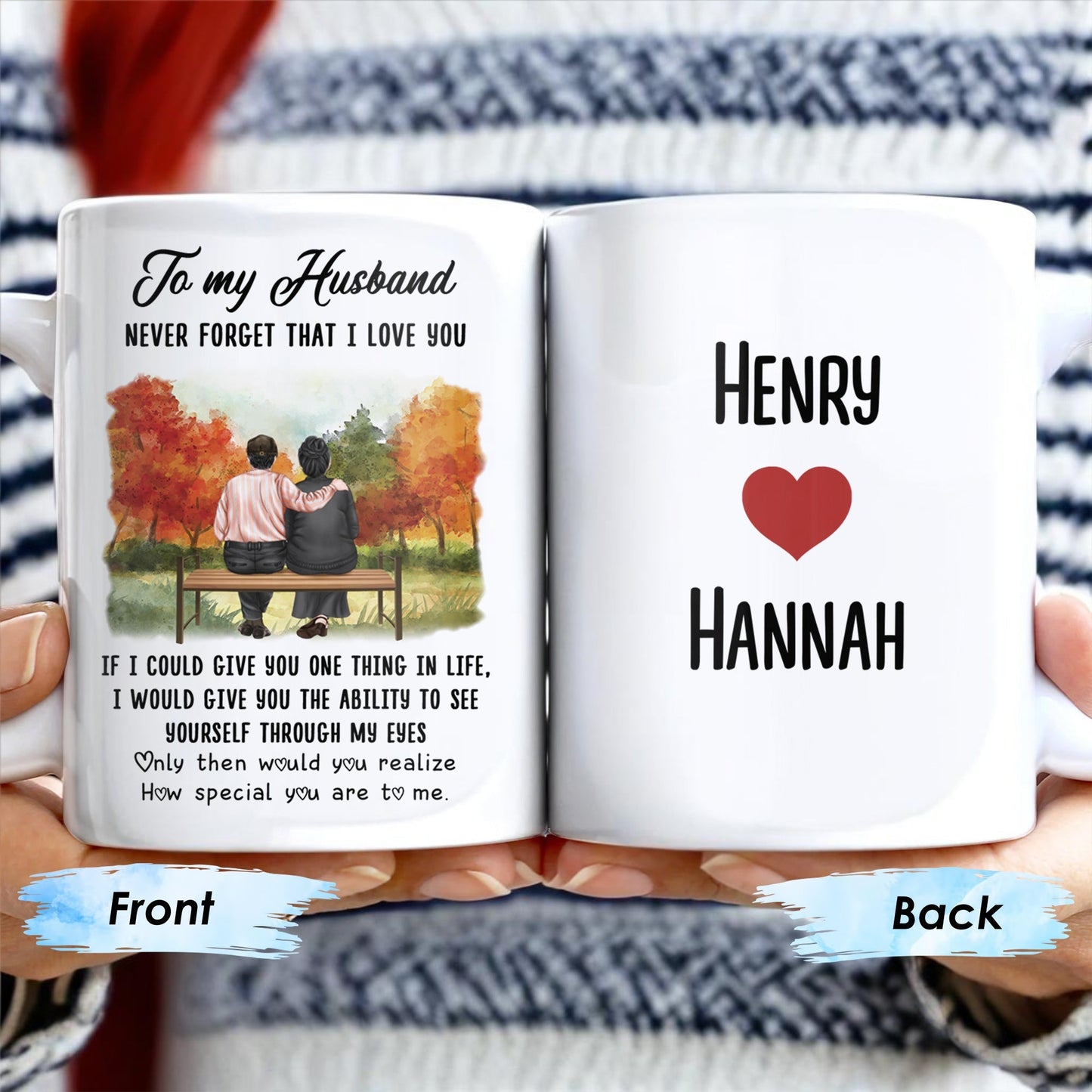 To My Husband Love Message With Bench Under Autumn Trees - Personalized Custom Coffee Mug - CPL261_MG
