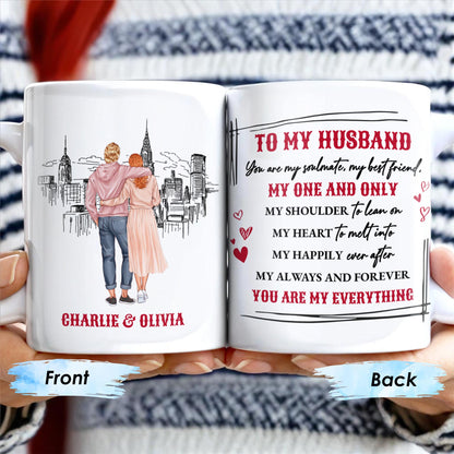 To My Husband You Are My Everything, Romantic Skyline and Couple Design - Personalized Custom Coffee Mug - CPL267_MG
