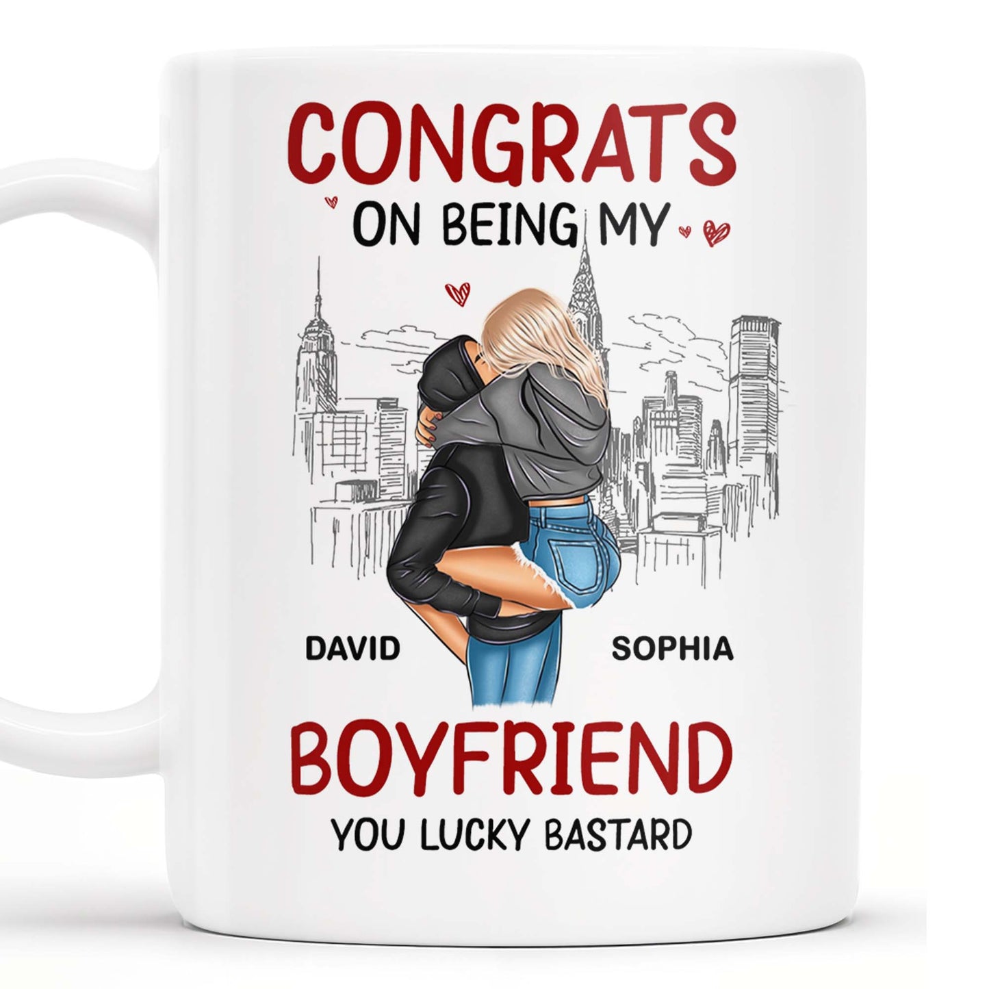 Congrats On Being My Boyfriend City Skyline Mug - Personalized Custom Coffee Mug - CPL274_MG