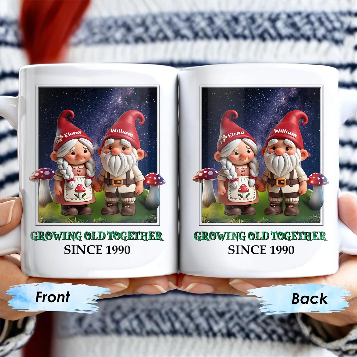 Gnome Couple Growing Old Together Personalized Mug - Personalized Custom Coffee Mug - CPL287_MG