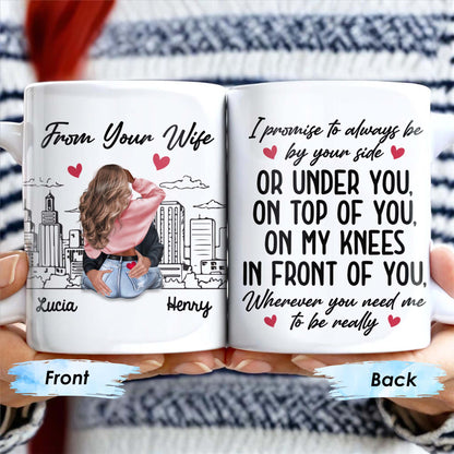 Romantic Commitment Message With Couple And Cityscape - Personalized Custom Coffee Mug - CPL293_MG