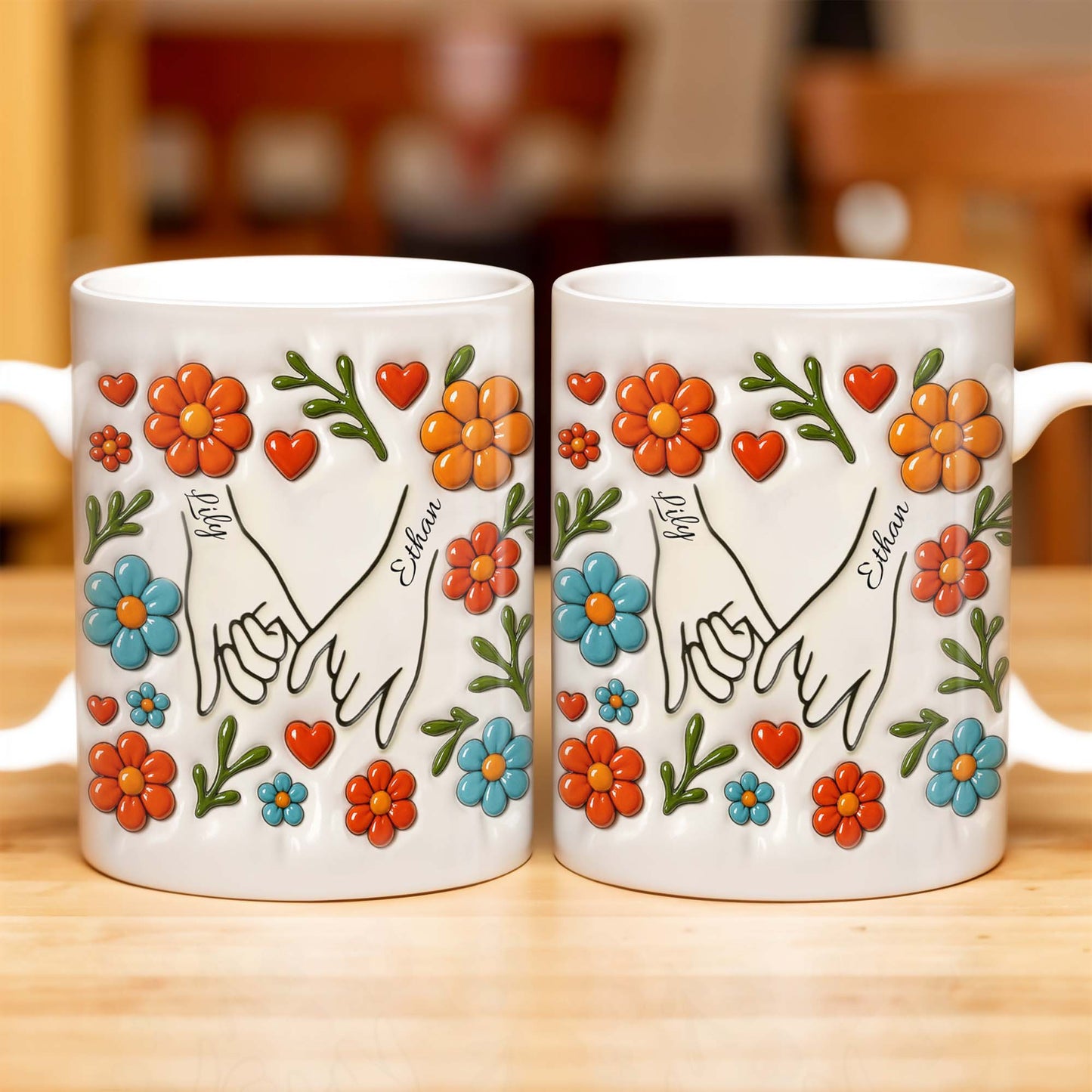 To Mom, Love Grows Here, Hands, Heart and Flowers - Personalized Custom Coffee Mug - CPL377_MG