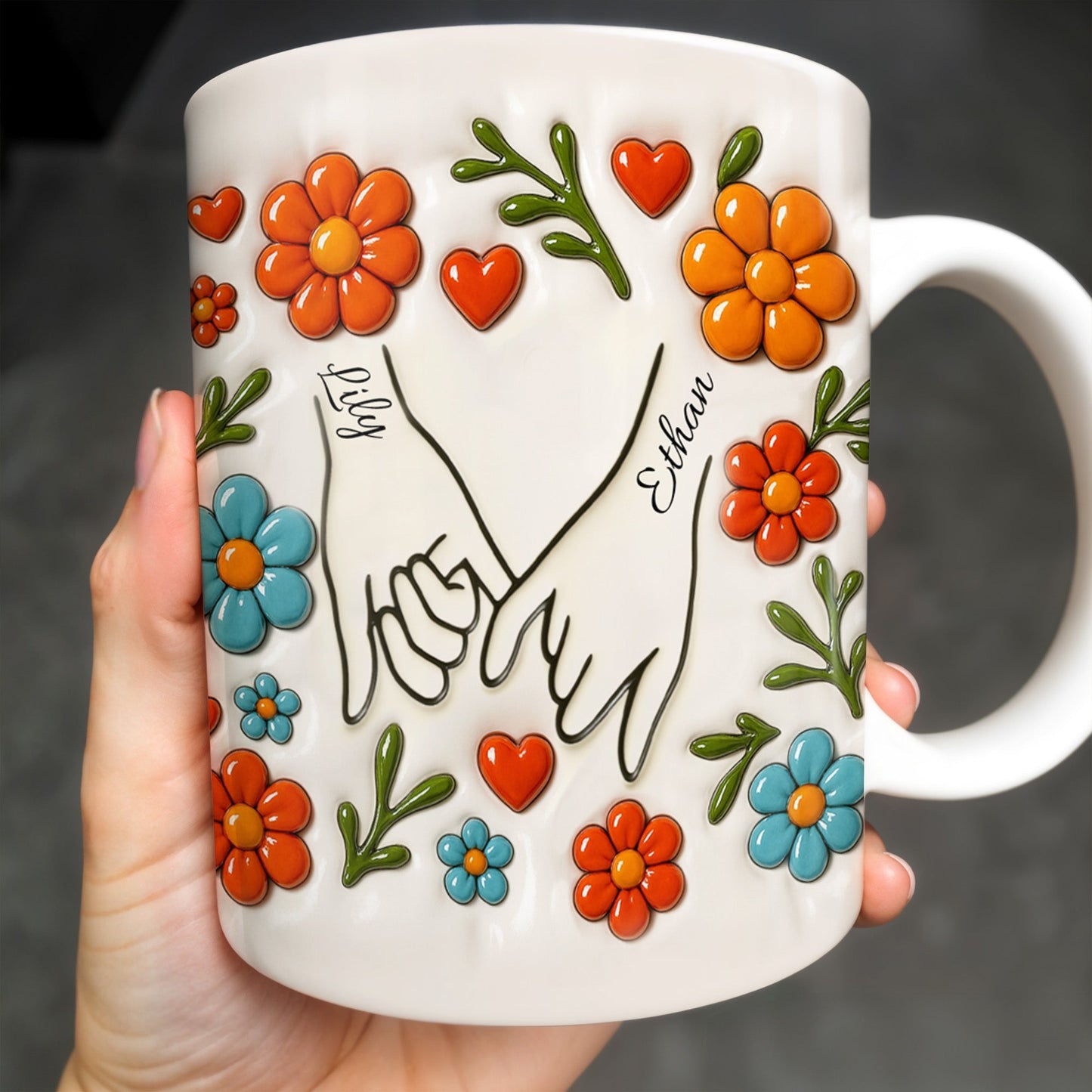 To Mom, Love Grows Here, Hands, Heart and Flowers - Personalized Custom Coffee Mug - CPL377_MG