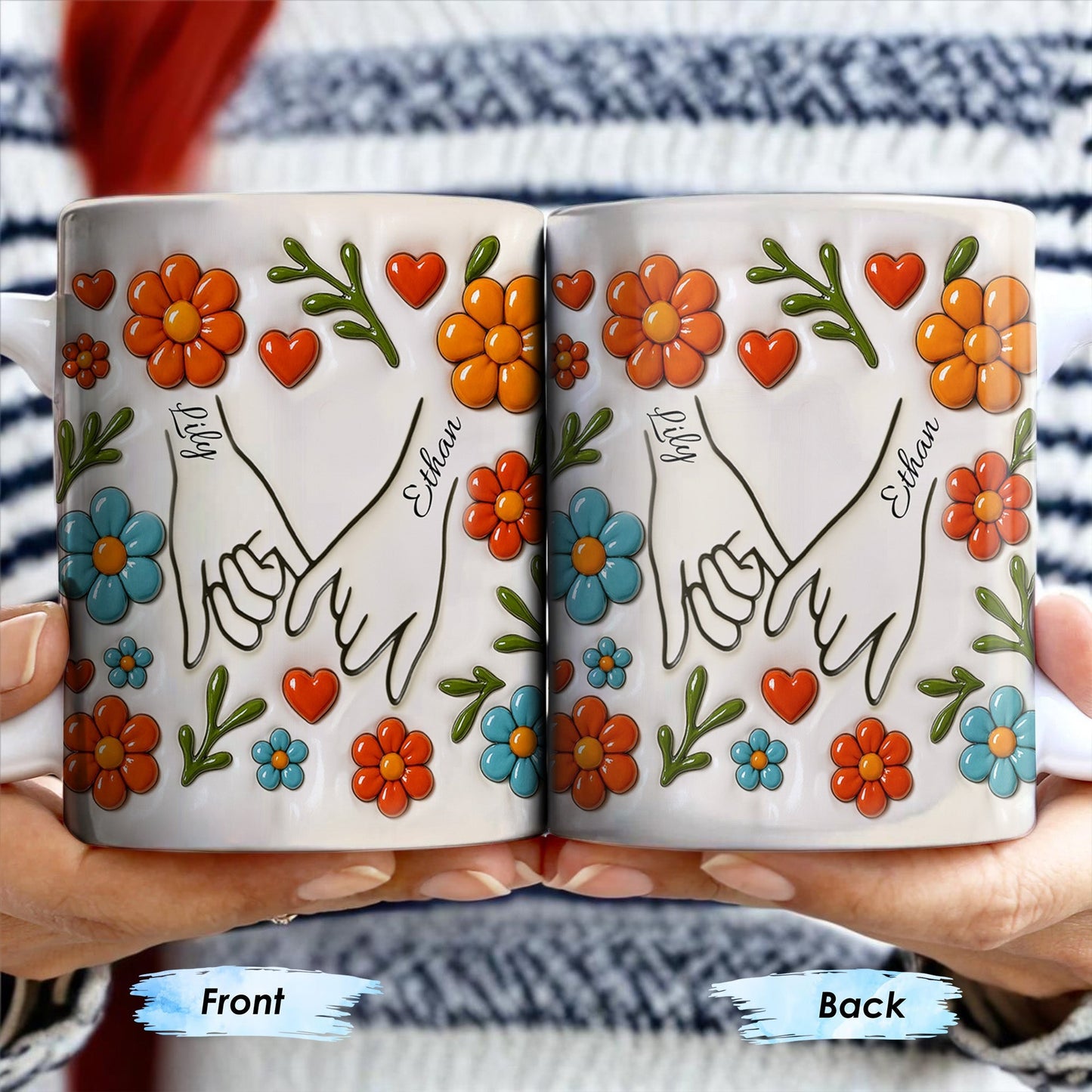 To Mom, Love Grows Here, Hands, Heart and Flowers - Personalized Custom Coffee Mug - CPL377_MG
