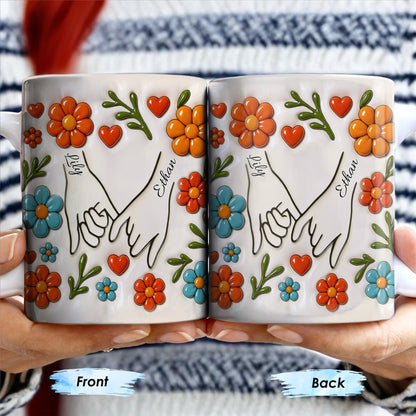 To Mom, Love Grows Here, Hands, Heart and Flowers - Personalized Custom Coffee Mug - CPL377_MG