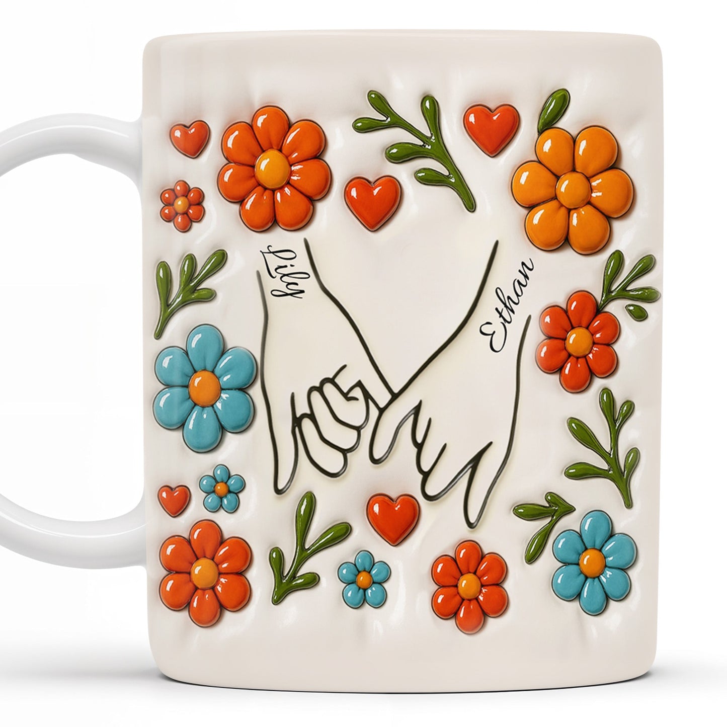 To Mom, Love Grows Here, Hands, Heart and Flowers - Personalized Custom Coffee Mug - CPL377_MG
