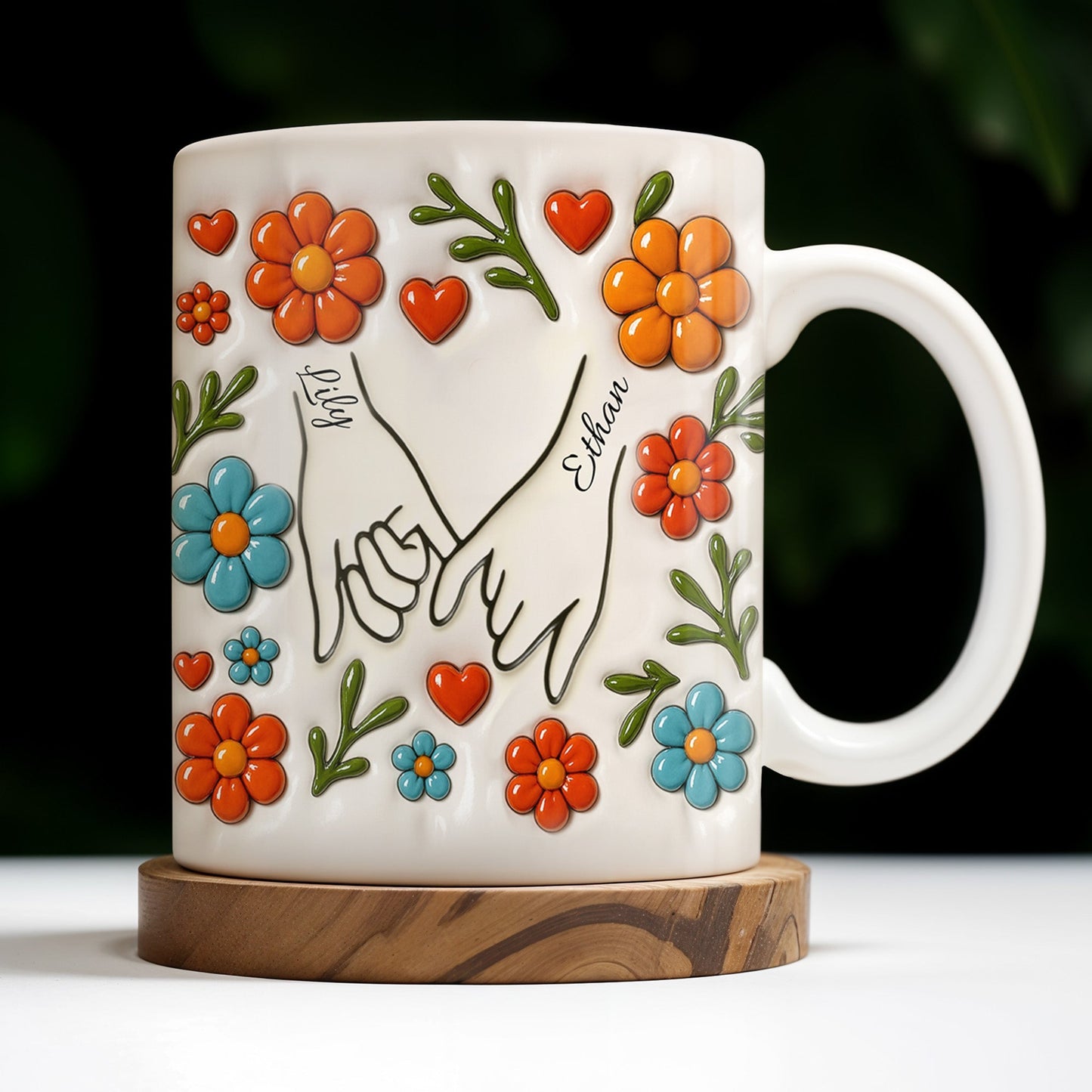 To Mom, Love Grows Here, Hands, Heart and Flowers - Personalized Custom Coffee Mug - CPL377_MG