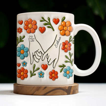 To Mom, Love Grows Here, Hands, Heart and Flowers - Personalized Custom Coffee Mug - CPL377_MG