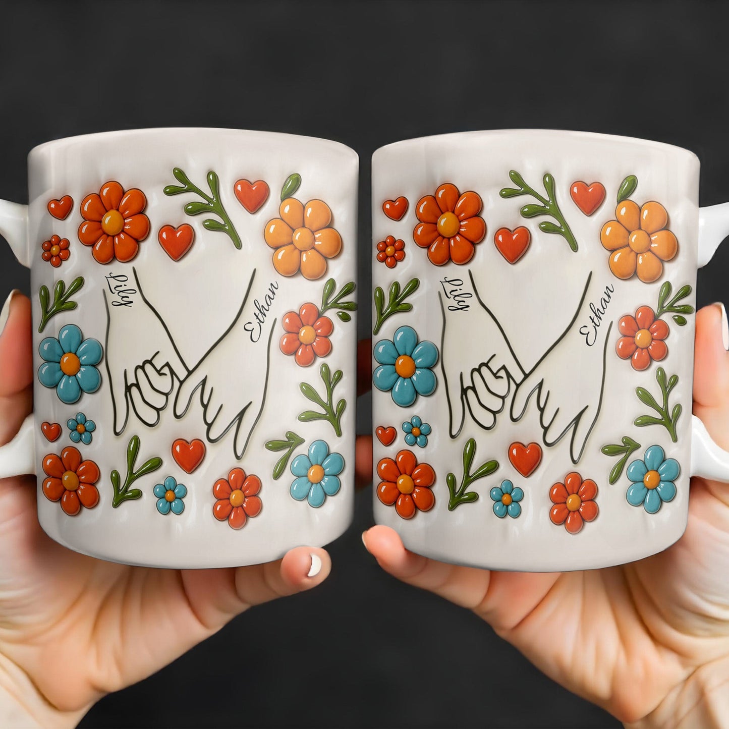 To Mom, Love Grows Here, Hands, Heart and Flowers - Personalized Custom Coffee Mug - CPL377_MG