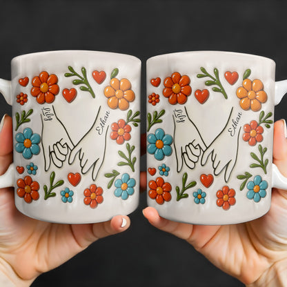 To Mom, Love Grows Here, Hands, Heart and Flowers - Personalized Custom Coffee Mug - CPL377_MG