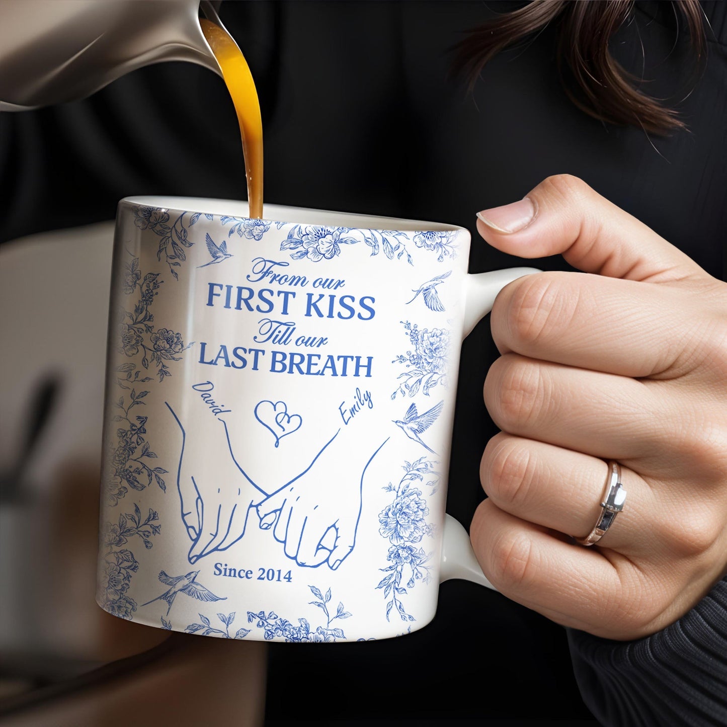 From Our First Kiss Till Our Last Breath, Holding Hands - Personalized Custom Coffee Mug - CPL395_MG